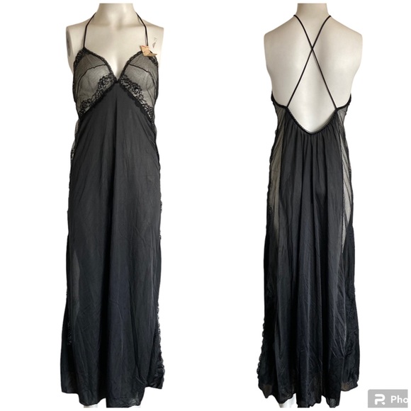 Vintage 70’s Glydons Hollywood Black Nylon Sheer Lace Negligee Nightgown L NWT - Picture 2 of 8